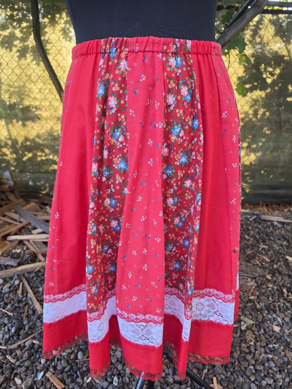 Vtg 70's Ditsy Floral Prairie Midi Skirt Cottagecore Western Southwestern Boho